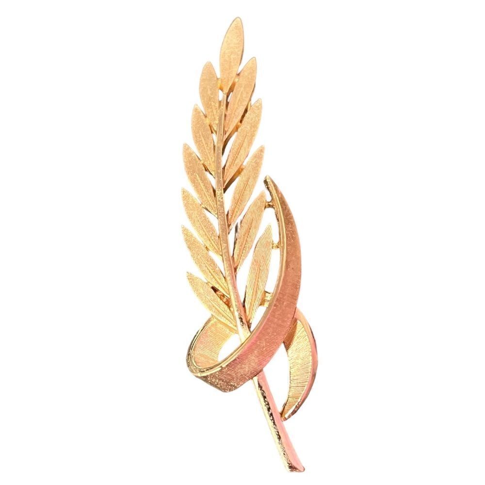 Crown Trifari Gold Tone Leaf Brooch